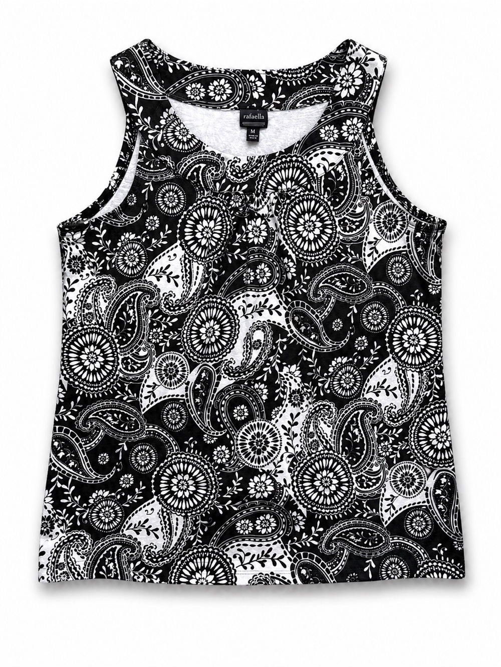 Rafaella Black White Paisley Sleeveless Tank Top Medium Boho Career
